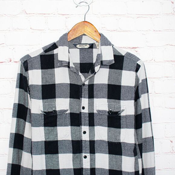 Salt Valley Button up Flannel Shirt Gray White Buffalo Plaid Men's Size Small - Picture 4 of 5